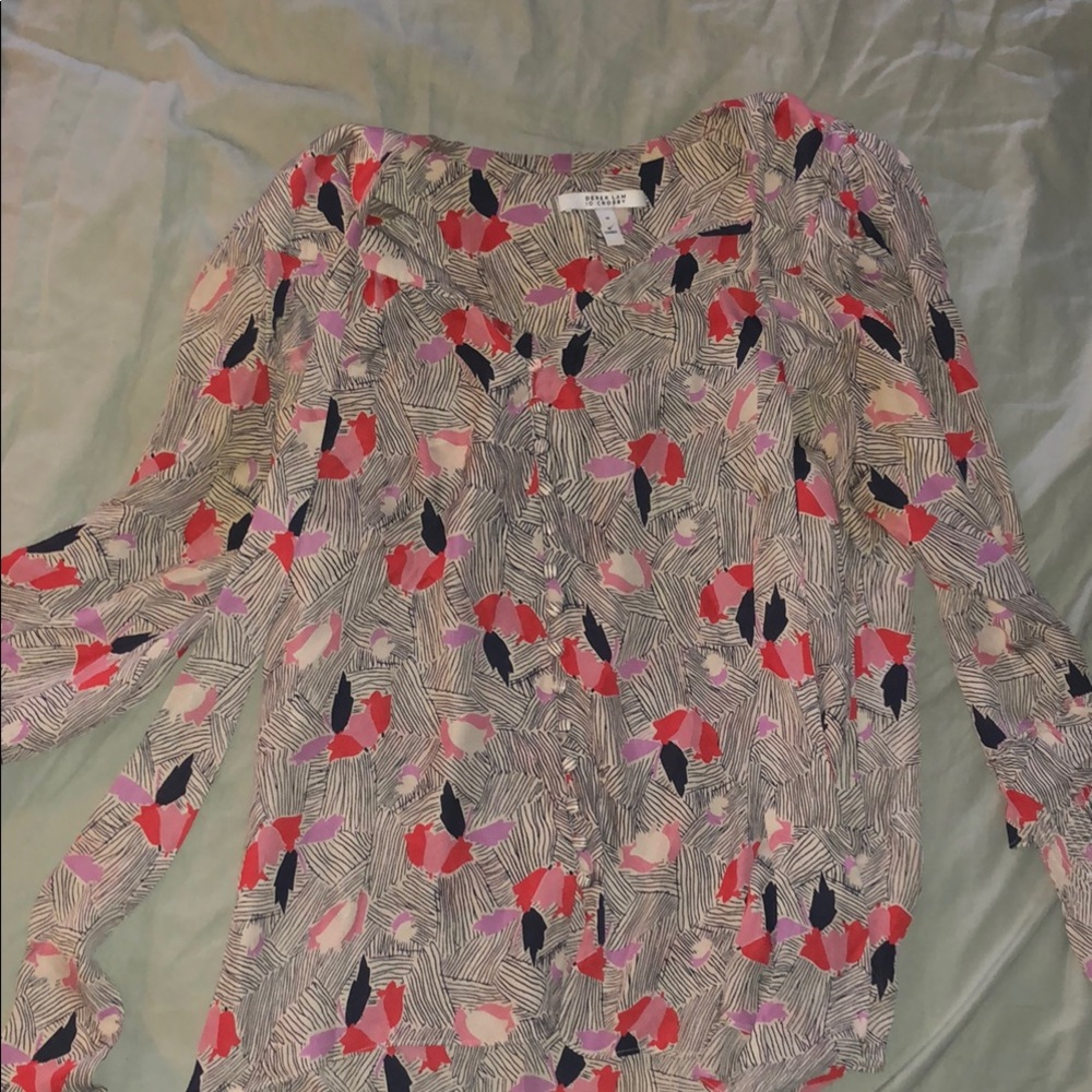 10 Crosby Derek Lam Pink and Black Ruffled Blouse